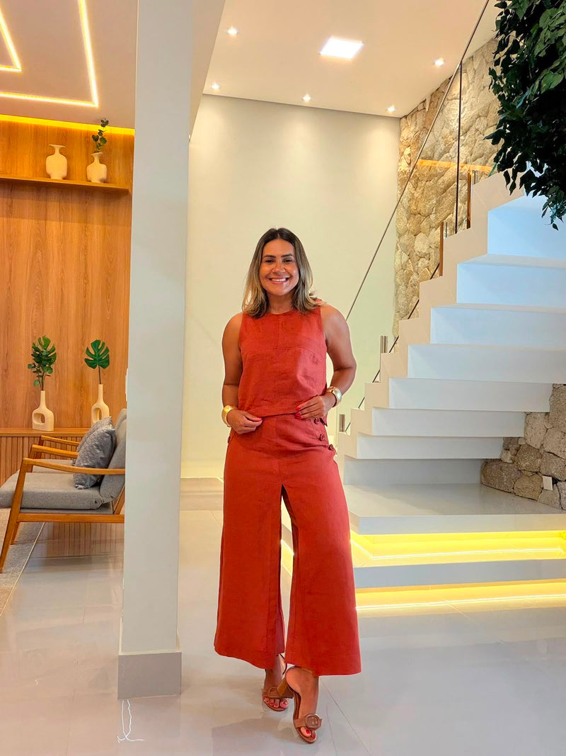 Conjunto Pantacourt Feminino 100% Linho | Moda Marli