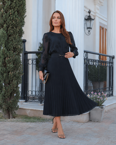 Vestido Antonieta Midi Plissado com Tule | Moda Marli