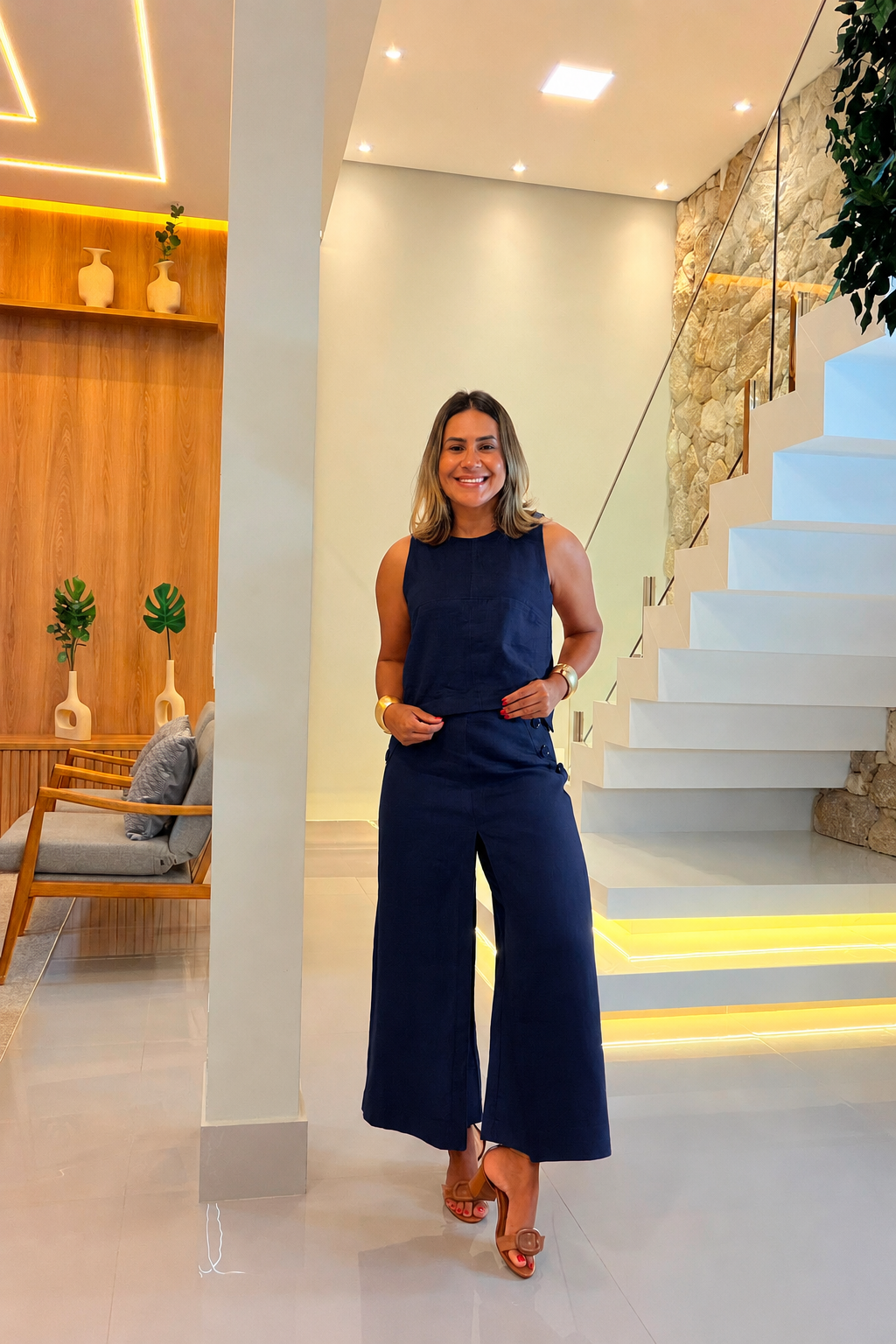 Conjunto Pantacourt Feminino 100% Linho | Moda Marli