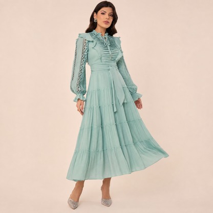 Vestido Verde Água Midi Manga Longa | Moda Marli