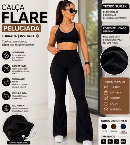Calça Flare Peluciada Cintura Alta | Moda Marli