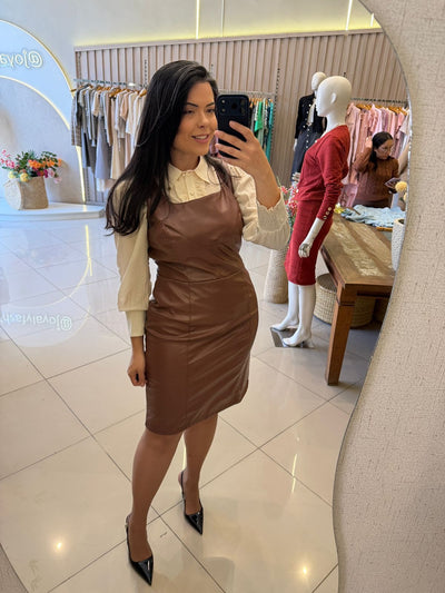 Conjunto Vestido e Jaqueta Couro | Moda Marli