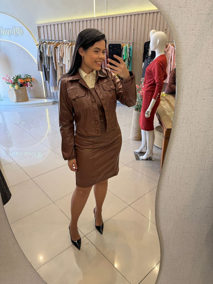 Conjunto Vestido e Jaqueta Couro | Moda Marli
